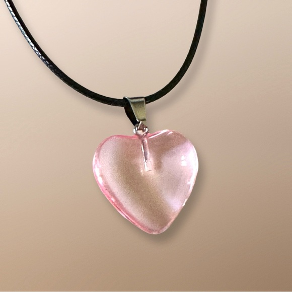 Jewelry - ⭐️ 5 for $25 Heart Shaped Crystal Glass Pendant Necklace on a Black Cord